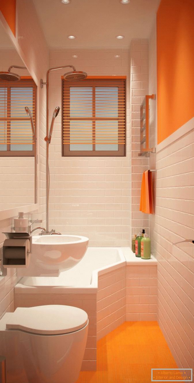 Stilvolles Design eines kleinen orangefarbenen Bades