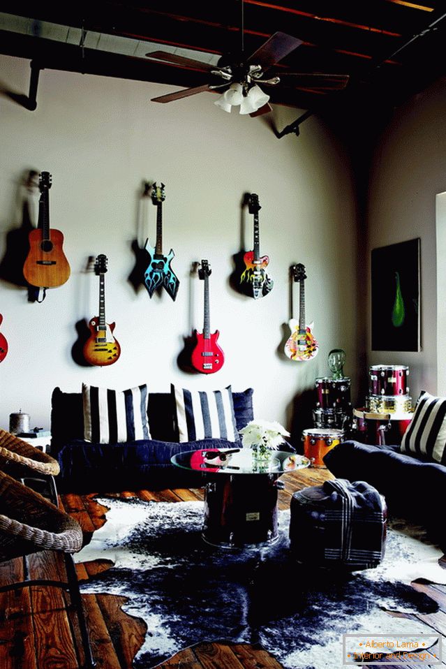 Gitarren an der Wand im Wohnzimmer