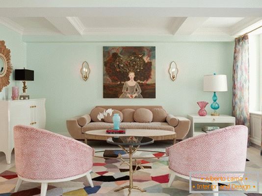Pastellfarben im Design des Wohnzimmers
