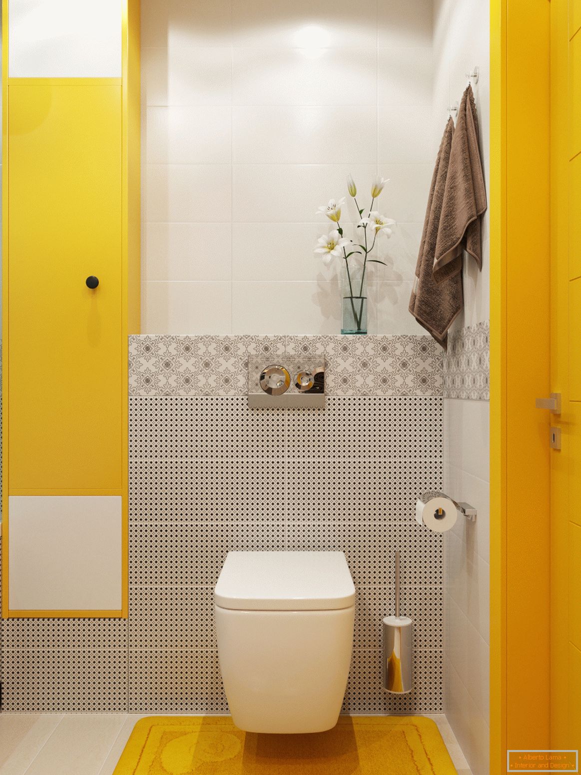Innenraum eines kleinen Badezimmers kombiniert mit einer Toilette