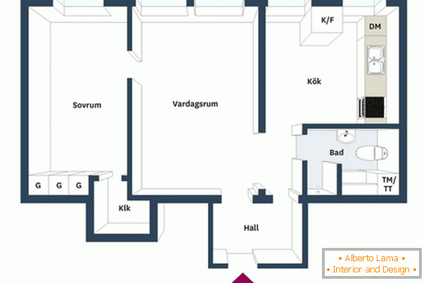 Ein-Zimmer-Apartment-Layout