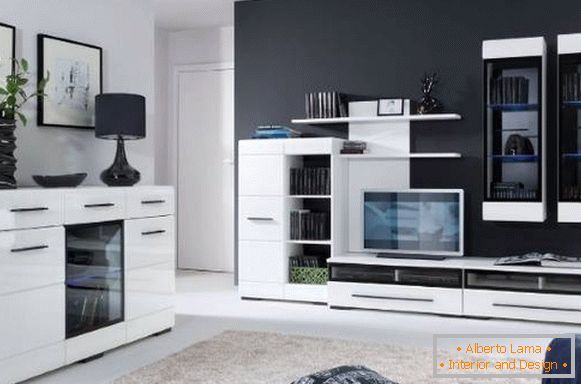 Moderne Wohnzimmermöbel - weißer Glanz auf einem schwarzen Hintergrund