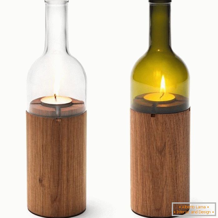 Kerzenständer aus Holz und Flaschen