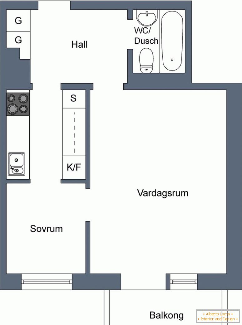 Apartment mit 1 Schlafzimmer und Balkon