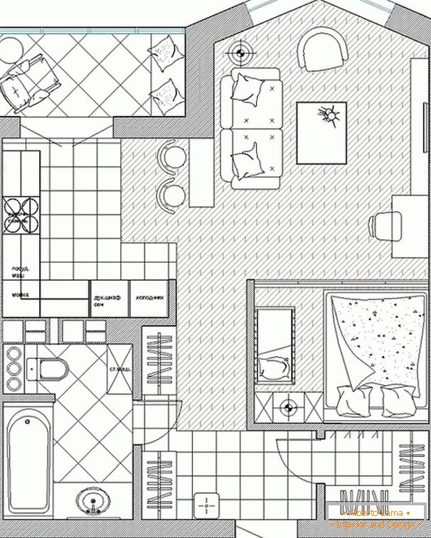 Designer Interieur einer Einzimmerwohnung für ein junges Paar