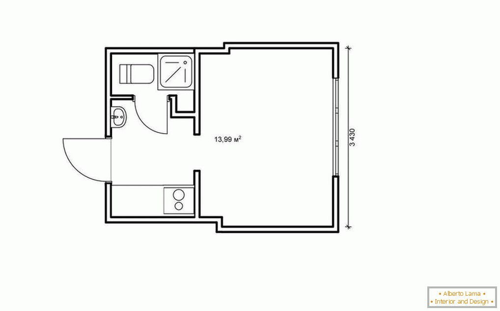 Plan Apartment-Studio von 14 bis 25 Quadratmetern. m.