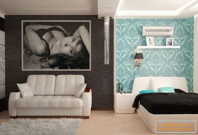 Das Design der Halle mit einem Schlafzimmer im Inneren der 1-Zimmer-Wohnung in Chruschtschow