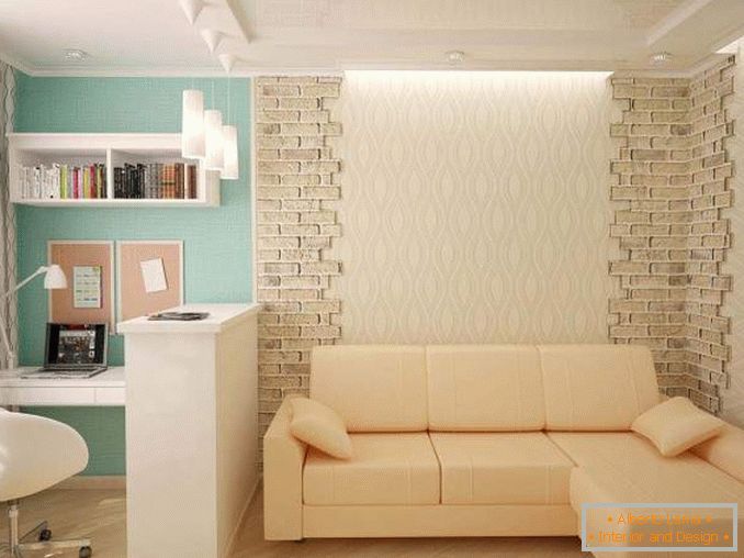 Design der 1-Zimmer-Wohnung Chruschtschow - Foto mit einem Ecksofa