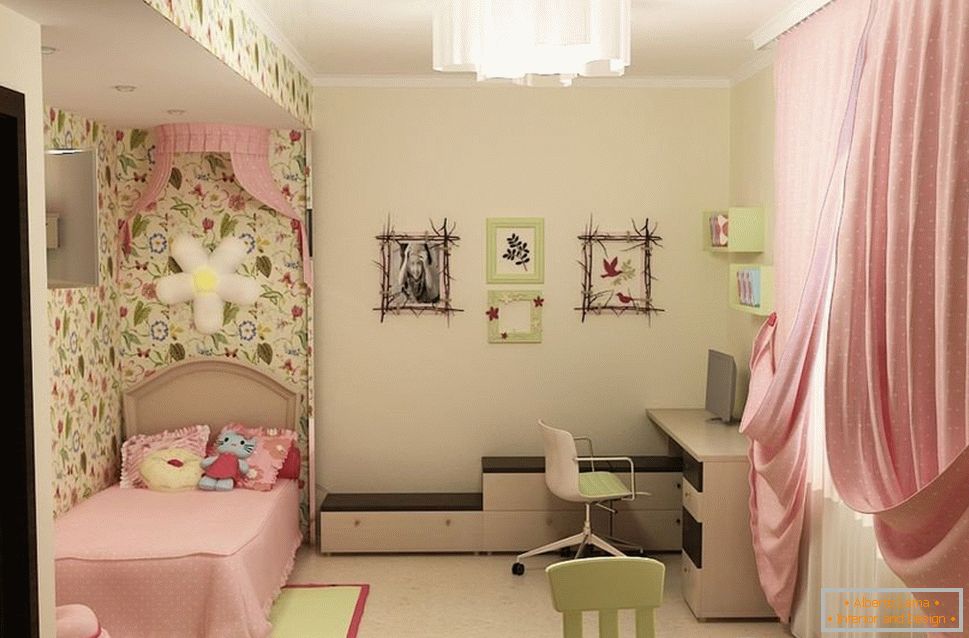 Entwurf eines hellen Schlafzimmers für ein Mädchen