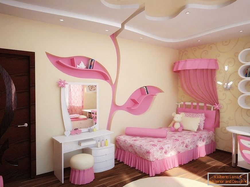 Gelb-rosa Schlafzimmer für ein Mädchen