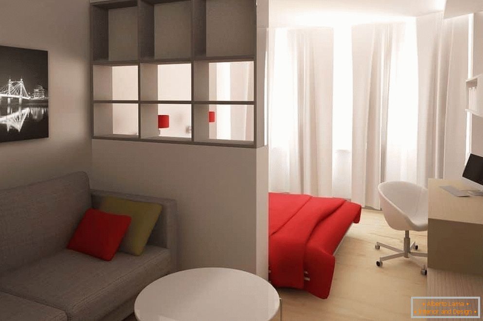 Design von Schlafzimmer und Wohnzimmer in einem Raum
