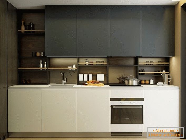 Stilvolles Design der modernen Küche von 9 Quadratmetern.