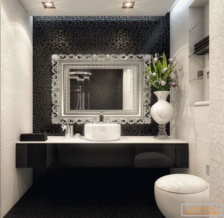 schön-Interieur-Design-von-kleinen-Raum-mit-schwarz-weiß-Badezimmer-Dekoration-auch-Lampen
