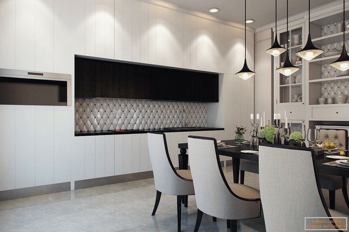Monochrom Küche-Esszimmer-Design