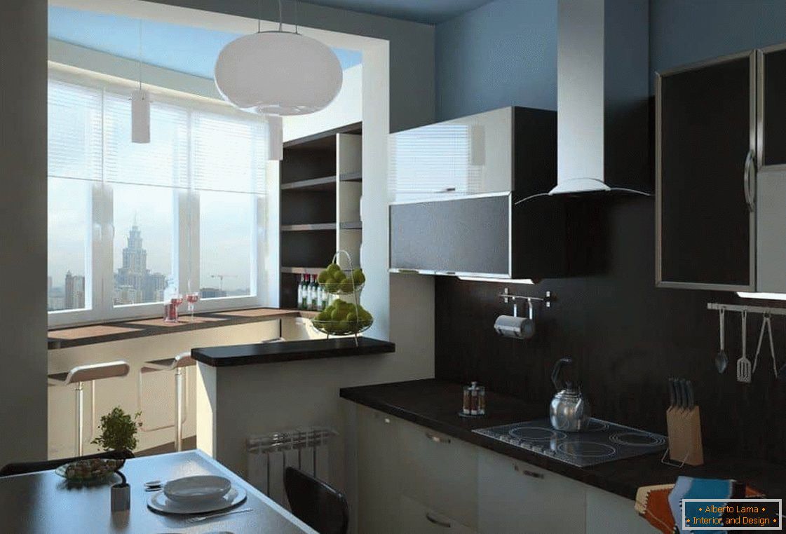 Küche mit Balkon kombiniert