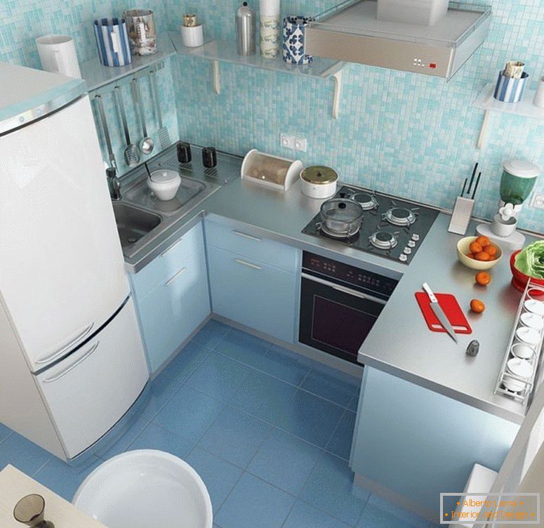 Blauer Kücheninnenraum