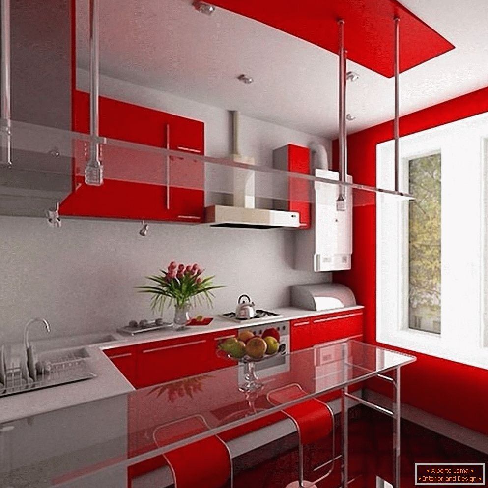 Küche mit rotem Interieur
