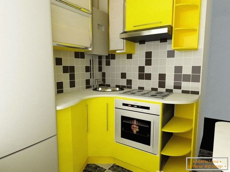 Gelbe Möbel im Inneren der Küche