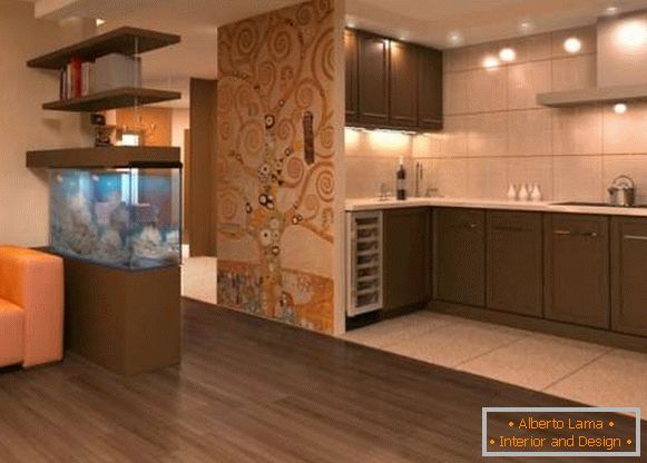 Design des Wohnzimmers kombiniert mit Küche, Foto 13