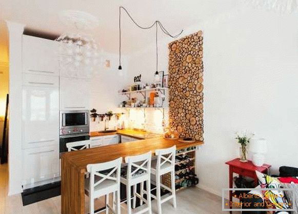 Design des Wohnzimmers kombiniert mit Küche in Chruschtschow, Foto 3
