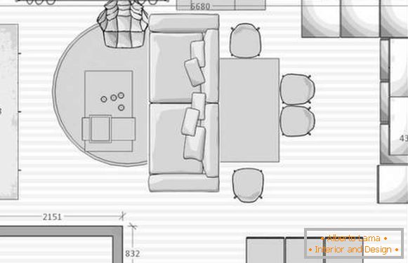 Küche Studio Design kombiniert mit einem Wohnzimmer, Foto 54