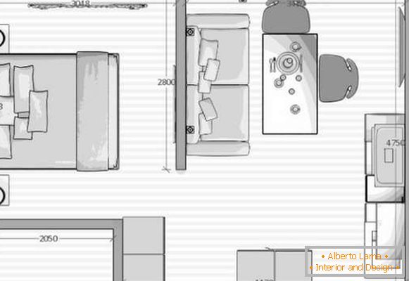 Design der Küche kombiniert mit Wohnzimmer der kleinen Fläche, Foto 58