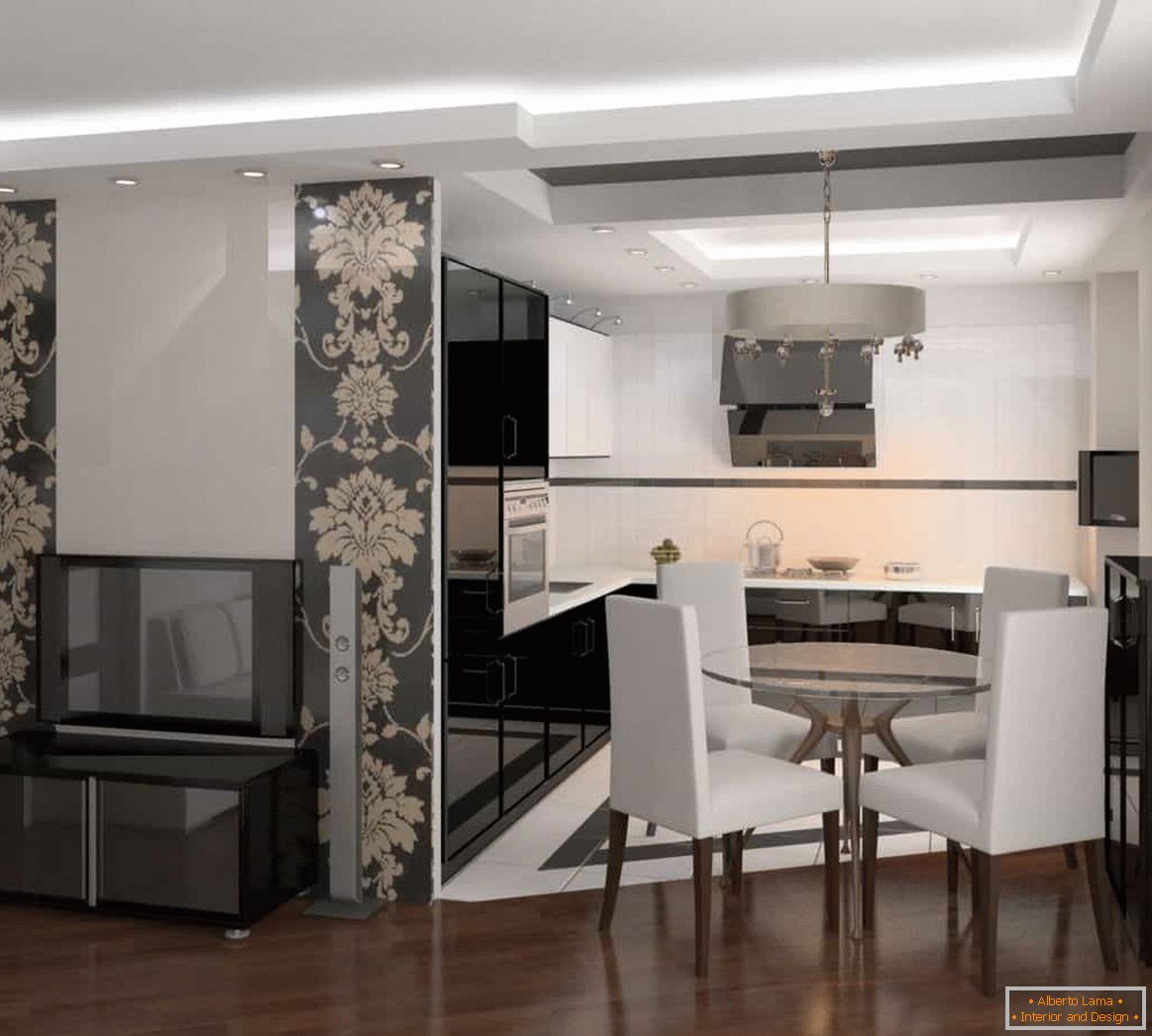 Design der Halle mit einer kleinen Küche kombiniert