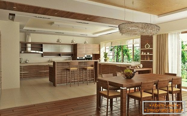 эко Design einer großen Küche in einem privaten Haus