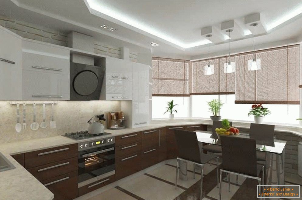 Design von Küchendesign mit einem Erker in einem Wohnblock