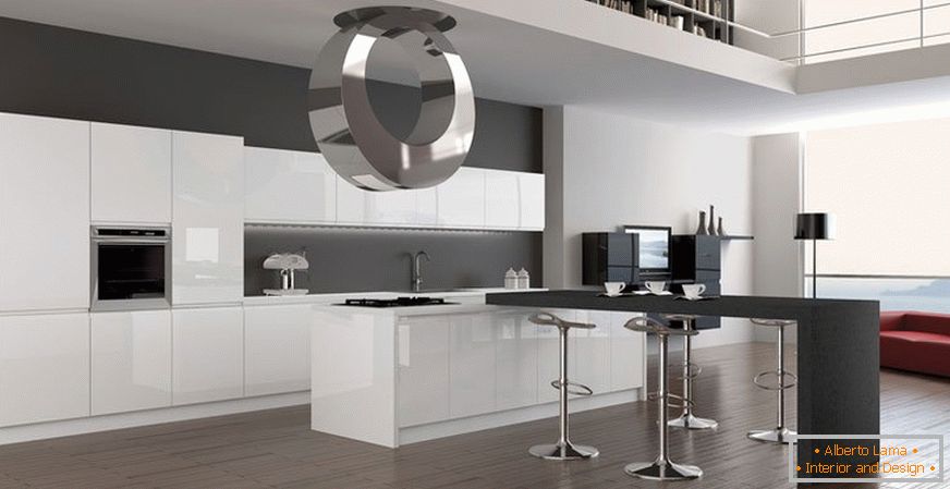 Helle Küche mit grauen Wänden