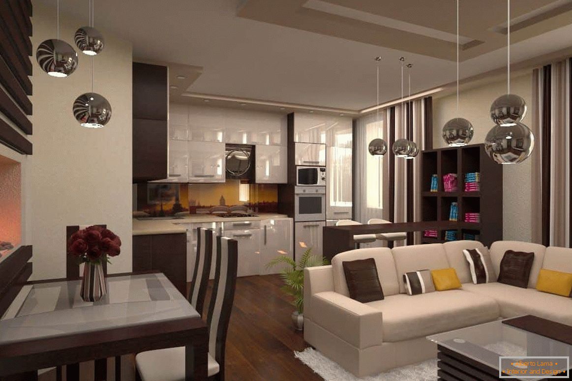 Wohnzimmer mit funktionellen Bereichen - Küche + Esszimmer