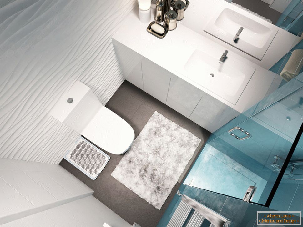 Badezimmerdesign in weißen und blauen Tönen