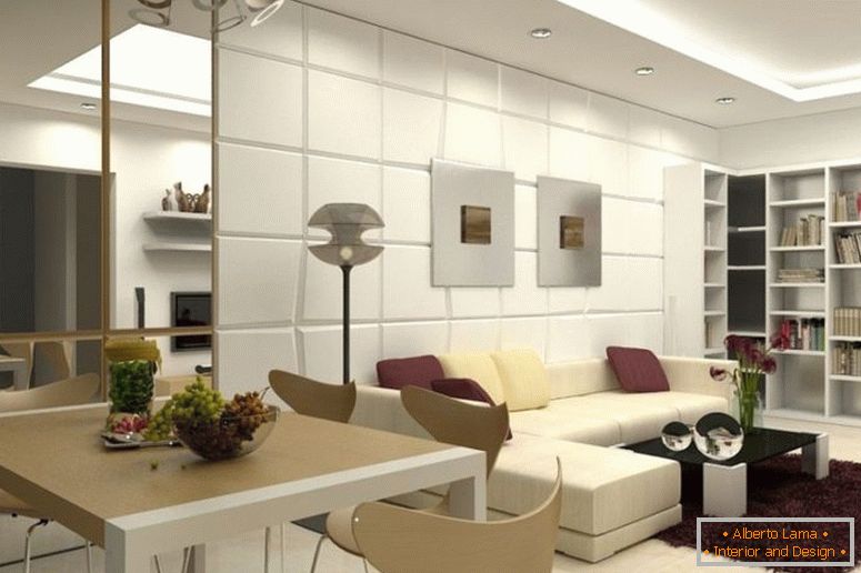 inspirierend-modern-Ess-und-Wohnzimmer-Design-für-kleine-Wohnung-mit-beige-Kunstleder-Sofa-und-schwarz-Glas-Kaffee-Tisch-auf-rosig-braun-Teppiche-as- gut-als-cool-Ecke-Holz-Bücherregale-1120x7
