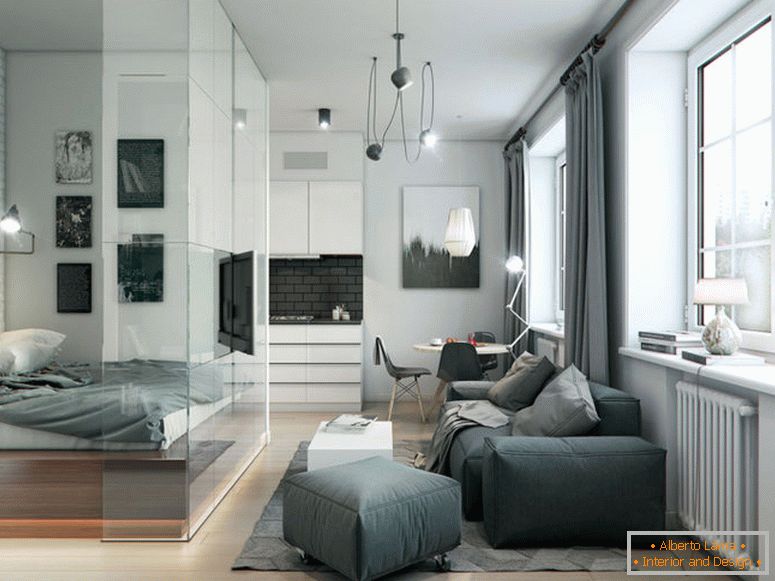Design einer Wohnung von 40 Quadratmetern. m.