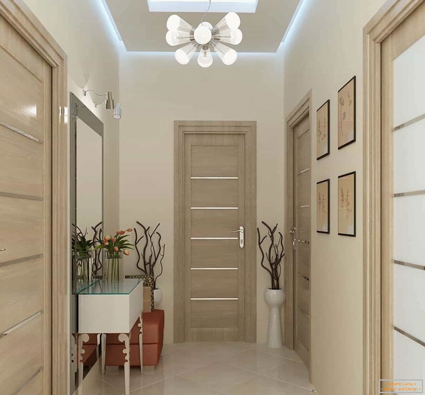 Light Korridor, eine Kombination von Farben von Wänden und Türen