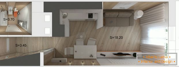 Design einer kleinen Studio-Wohnung 25 кв м 