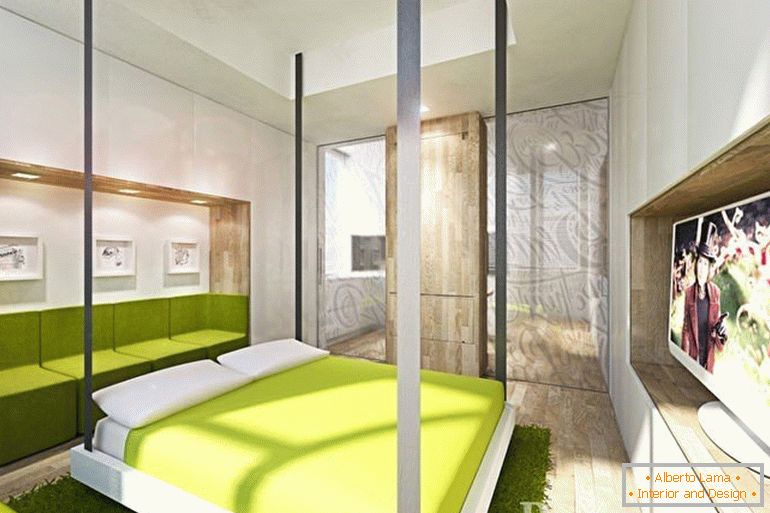Weißer und grüner Innenraum des Schlafzimmers