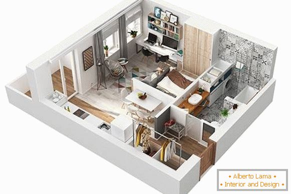 Planen Sie ein 3D-Projekt der Einzimmerwohnung 40 qm