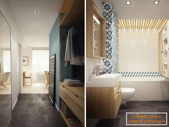 Foto von einer Eingangshalle und einem Badezimmer im Design einer Wohnung von 40 qm