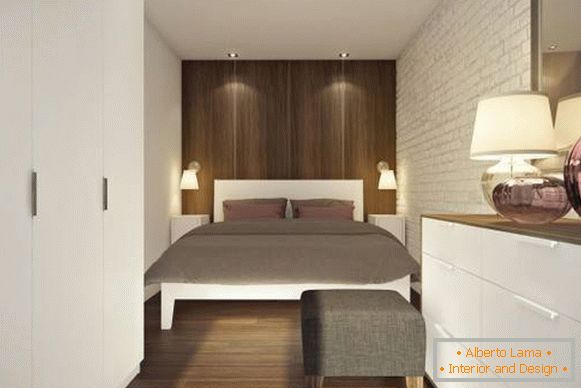 Design eines Schlafzimmers in einem Zwei-Zimmer-Studio-Apartment von 45 qm