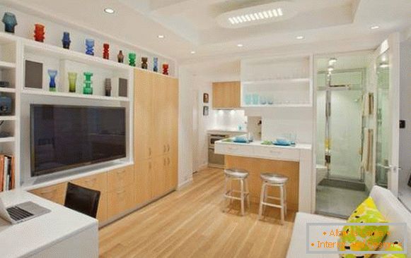 Wohnzimmer, Küche und Bad im Design der Wohnung 40 qm Foto