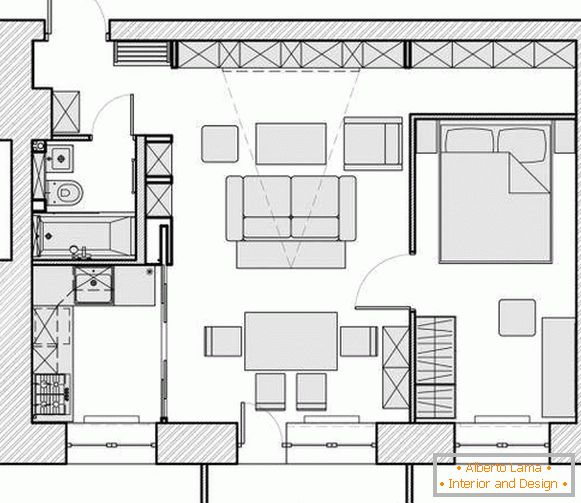 Wohnung Design 40 qm - Foto Layout der Räume