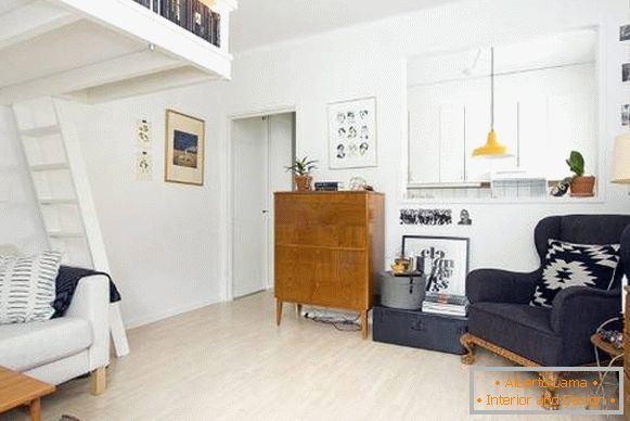 Skandinavisches Design einer Einzimmerwohnung von 35 qm