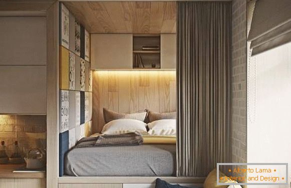 Ecke für ein Schlafzimmer in einem kleinen Studio-Apartment von 40 qm