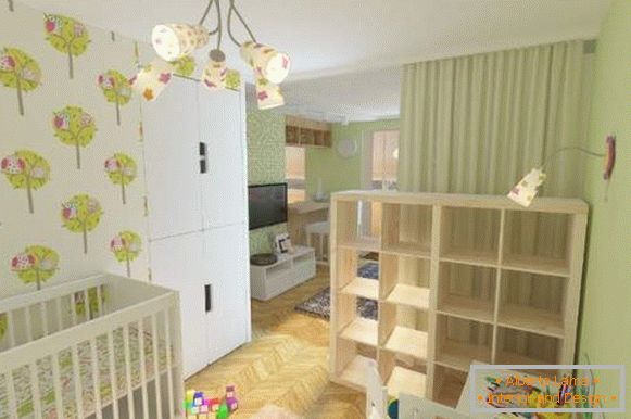 Entwurf einer Einzimmerwohnung für eine Familie mit Kind