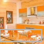 Kombination aus Orange und Holz in der Küche