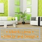 Weiße Möbel in einem hellgrünen Innenraum