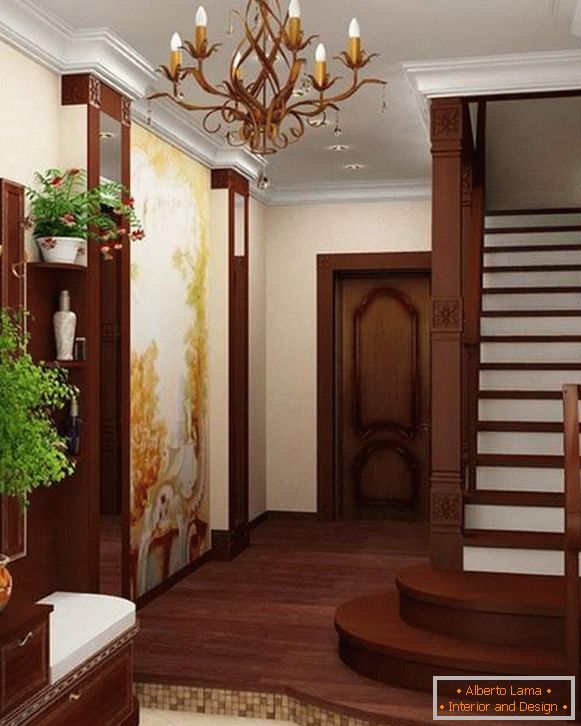 Design eines kleinen Flur in einem privaten Haus mit einer Treppe in den 2. Stock