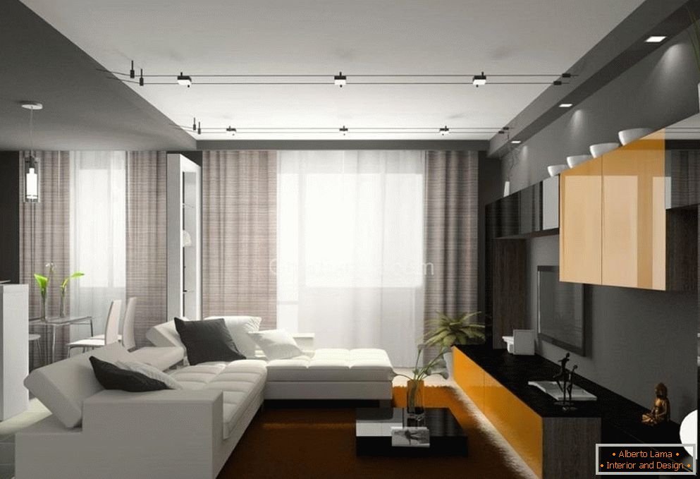 Weißes Sofa und brauner Teppich im Wohnzimmer