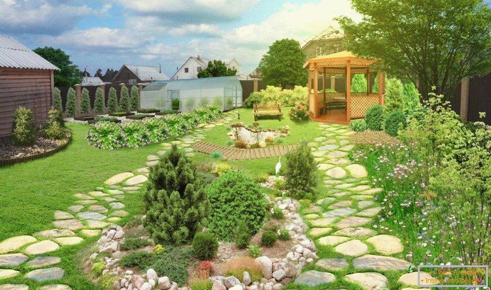 Garten mit Pergola und Steinwegen